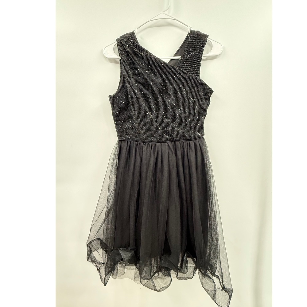 Kensie Girl 14 Party Dress Black Sequin Bodice Tulle Skirt‎ Sleeveless V-Neck